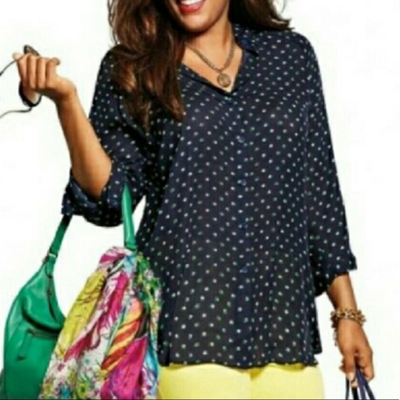 CAbi Tops - Cabi Martini Blue Green Polka Dot Top Style 5019